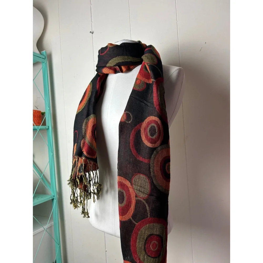 Pashmina Silk Blend Scarf Fringe Layering Autumn Fall Boho MCM Retro Layering